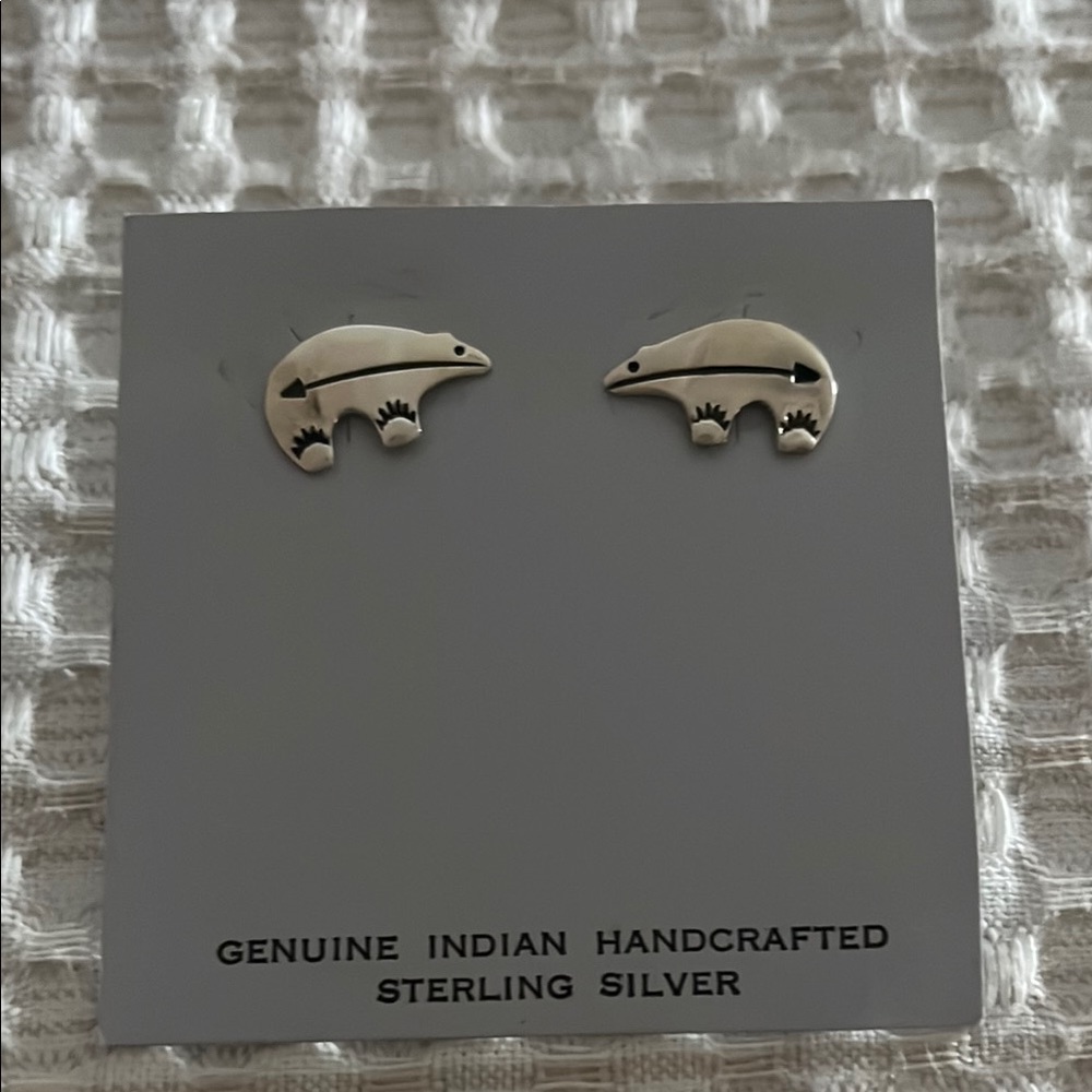 Norman Woody Navajo Sterling Silver Spirit Bear Earrings